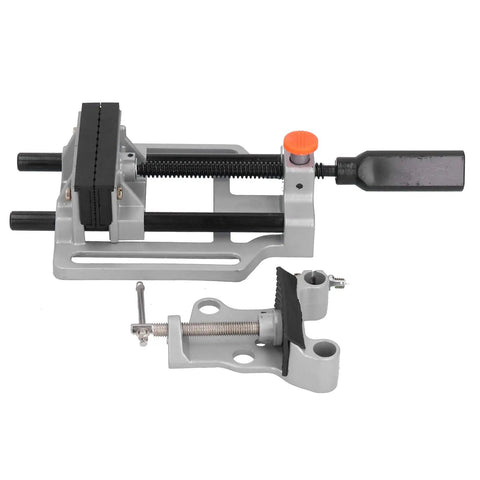 Beefy Clamp Press Vise For Drill Bench With Flat Push Clamping Stainless Steel 100mm Jaw Hand Operated Holding Tool For Precise Drilling Workbench Repair And Parts Securing, side view
