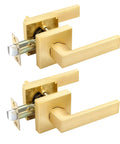 2 Pack Gold Dummy Door Handles For Interior Doors, Single Sided Rear Mount Lever Knobs, Heavy Duty Satin Brass Finish