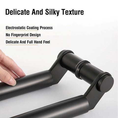 Close-up of Push Pull Bar Door Handle For Sliding Barn Doors Black Stainless Steel Heavy Duty 1200mm Long Glass Door Bathroom Shower Pull, showing delicate texture and hand feel.