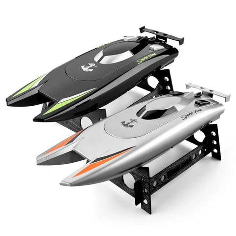 Black and silver Crazy Fast RC Racing Boat For Adults With Dual Motors Two Point Four GHz Remote Control Waterproof Hull 32cm