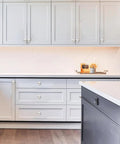 Premium Polished Nickel Cabinet Knobs Two Pack Solid Heavy Duty Handles For Drawers Dressers Bathrooms on grey kitchen cabinets.