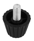Heavy Duty Adjustable Furniture Glides And Leveling Feet With Nonskid Floor Pads For Home Office Chairs Tables And Couches Quick Straight Forward Setup Slick Smooth Glide Grip Tight Solid Hold 8MM Screw 80 Piece Set Black, black rubber glide with silver threaded screw.