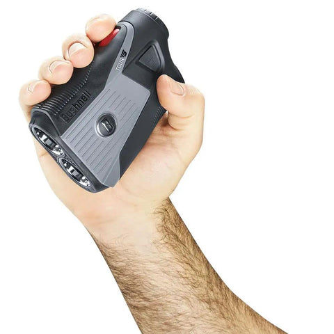 Hand holding Golf Laser Rangefinder V5 Patriot Pack With PinSeeker Visual JOLT And BITE Magnetic Cart Mount NonSlope Model