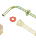 Type 1 VW Gas Tank Outlet Pipe Kit With Strainer For Bug And Ghia Replaces Lower Fuel Line And Connects At Tank Bottom Universal Fit For All Years 95 2006 Compatible, showing pipe, strainer, nut, and gasket components.