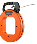 100 Foot Fiberglass Fish Tape 1/6 Inch Flexible Wire Puller For Electrical Conduit And Drywall, heavy duty with cushion grip handle.