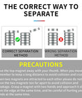 Instructions for separating 100 Pack Neodymium Disc Magnets Featuring Kickin Strong Rare Earth Pull for safe use.