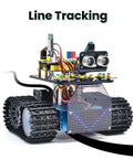 Mini Smart Tank Robot V3.0 Kit For STEM Minds, Programmable Tank Car That Plays Nice With Arduino And Mixly, From Line Tracking To Light Following And Fire Extinguishing, Easy Build For Makers And Students; line tracking view