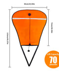 70Lb Scuba Lift Bag With Over Pressure Valve And Open Bottom High Visibility Orange Nylon TPU Coated 210D front view