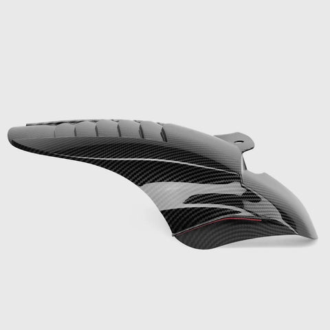 Top Shelf Carbon Fiber Rear Fender Blocks Flying Road Grit Dead In Its Tracks Heavy Duty Splash Guard profile view with sleek design.