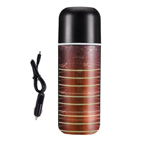 On The Go Electric Travel Mug With Fast Heating Element And Built In Magnetic Stirrer To Keep Your Daily Espresso Or Smooth Matcha Straight Up Hot All Day, with charging cable.