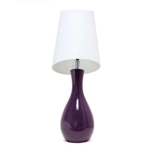 Curved Eggplant Purple Ceramic Table Lamp With Asymmetrical White Shade Tall 29 Inch Accent Light For Living Room