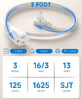 Flat Plug 3 Foot Extension Cord Pack With 90 Degree Right Angle Wall Plug White 16 AWG Indoor Grounded 3 Prong SJT
