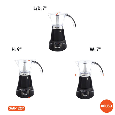 6 Cup Or 3 Cup Electric Espresso Maker Black Coffee Machine with Durable Cast Aluminum Base and Easy to Use Controls
