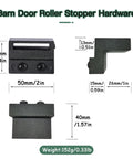 Barn Door Roller Stopper Hardware Set 2Pcs For 41x7mm Flat Track Sliding Doors Black Catches With Wrench To Limit Door Movement Durable Zinc Alloy Construction For Household Home Use, dimensions labeled.