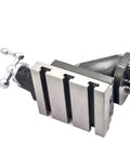 Side view of Swivel 2 Way Lathe Milling Vertical Slide Upgrade for Small Hobby Lathes with dual tee slots and metallic finish