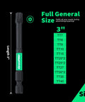 Torx Bit Set 14pc for Impact Drivers, 3 Inch Long Tamper Proof Security Torx Bits T7-T40, Quarter Inch Shank, Size Chart