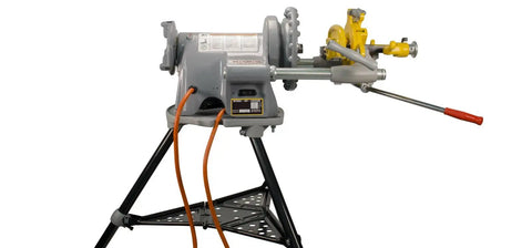 Reconditioned Model 300 Pipe Threader With Foot Pedal Control, heavy duty setup with quick swap die heads for cutting pipe threads.