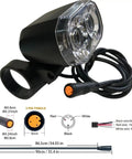 Ride Ready Electric Bike Front Light Mount On Handlebar With 3 Pin Female Waterproof Connector LED Headlight, yellow plug, diagram