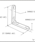 Diagram of Solid Brass Heavy Jewelry Box Side Rail Hinge 40x8x3mm Brushed Antique Brass 92 To 95 Degree Side Mounted.