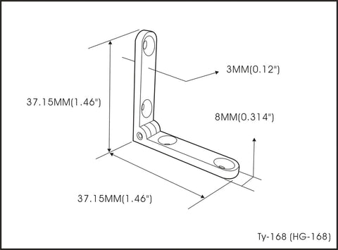 Diagram of Solid Brass Heavy Jewelry Box Side Rail Hinge 40x8x3mm Brushed Antique Brass 92 To 95 Degree Side Mounted.