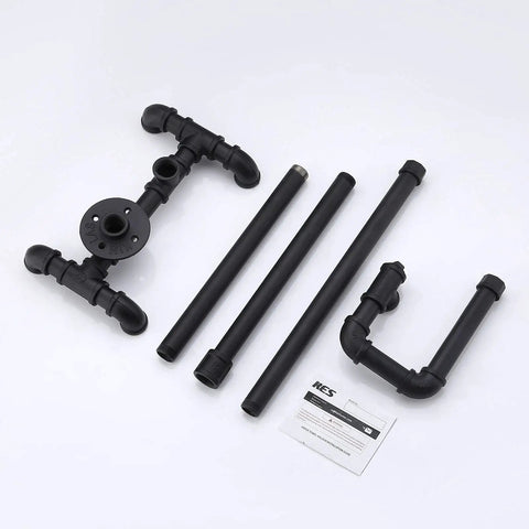 Components of Rustic Farmhouse Toilet Paper Holder Stand With Reserve, Industrial Pipe Style Black Bathroom Storage