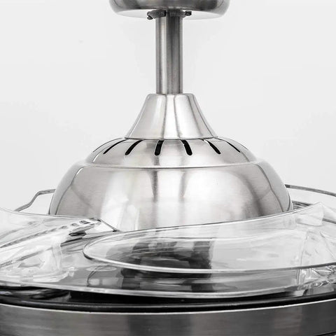 Close-up of the 36 Inch Invisible Ceiling Fan With Remote Control, Retractable Clear Blades, Chandelier Fandelier With Light.