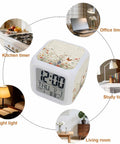 Solid Butterfly Floral Digital Alarm Clock With Silent Sleep Mode And Chill Nightlight displaying time date temperature for bedroom or desk