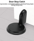 Sleek Matte Black Zinc Alloy Push Type Door Stop Catch With Hold Open Floor Base secured to floor, showing cylindrical head detail.
