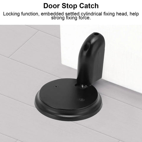 Sleek Matte Black Zinc Alloy Push Type Door Stop Catch With Hold Open Floor Base secured to floor, showing cylindrical head detail.