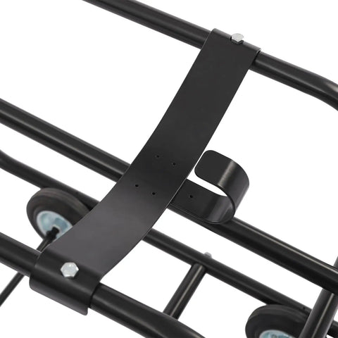 Close-up view of Heavy Duty Steel Drum Cradle Cart With Smooth Rolling Casters And Retractable Dump Bar for 600 lb 55 gallon drums.