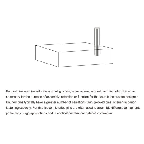 Built To Last Premium 2x25mm 304 Stainless Steel Dowel Pins With Knurled Heads, shown inserted in a block for demonstration