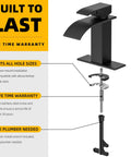 Diagram of Matte Black Modern Waterfall Bathroom Faucet With Single Handle Fits 1 Or 3 Hole Sinks Includes Deck Plate And Hose Quiet Flow