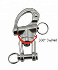 Heavy Duty Kickass 316 Stainless Steel Safety Clevis Pin Swivel Snap Shackle with 360° swivel for marine rigging.