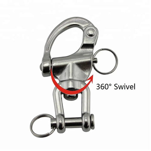 Heavy Duty Kickass 316 Stainless Steel Safety Clevis Pin Swivel Snap Shackle with 360° swivel for marine rigging.