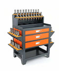 Heavy Duty Workbench And Rolling Tool Cart With Double Locking Drawers Tough Industrial Shop Beast For Garage Builds And Pain Free Gear Organization Solutions featuring orange drawers and tool storage.