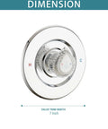 Shower Faucet Trim Kit For Chateau Valve Chrome Finish With Pull On Push Off Knob Handle, 7-inch width, hot and cold labels visible.