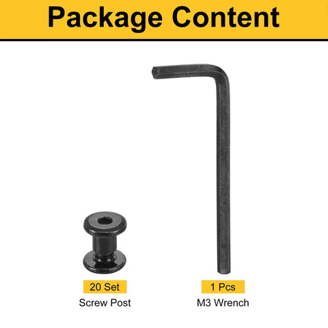 Image showing 20 Sets Black Stainless Steel M5 Millimeter Screw Posts With Female Hex Bindings and M3 wrench included.
