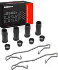Premium Front Disc Brake Hardware Kit For Saab 9-3 05 To 11 And Saturn Astra 08-09 With 285mm Or 302mm Rotors Ultimate Upgrade For Slick Stopping Power And Reliable Ride Security Today. Box with black boots, caps, and silver springs