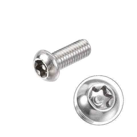 M6x16mm Torx Security Pan Head Machine Screws In 20 Piece Set Premium 304 Stainless Steel Fasteners, detailed view of fastener head.
