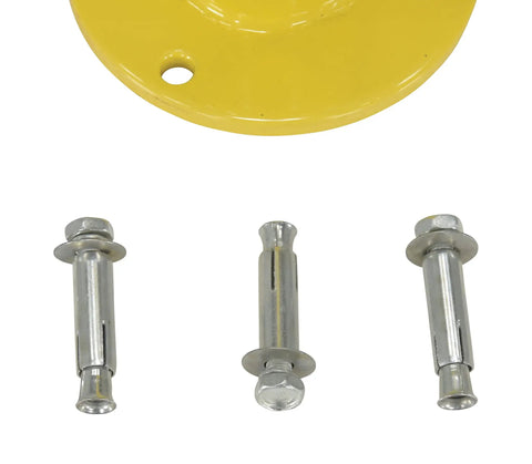 Straight Up Heavy Duty Steel Bollard To Secure Any Parking Spot Or Job Site Features Bright Yellow Wrap Around Reflectors Pre Drilled Base Plate with mounting hardware bolts.