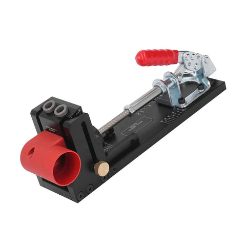 Top Shelf Heavy Duty Aluminum Pocket Hole Jig Kit With Rock Solid Frame For Precision Woodworking Drilling and Slick DIY Furniture Assembly In Any Home Workshop Or Garage Crew Setup, showcasing adjustable features.
