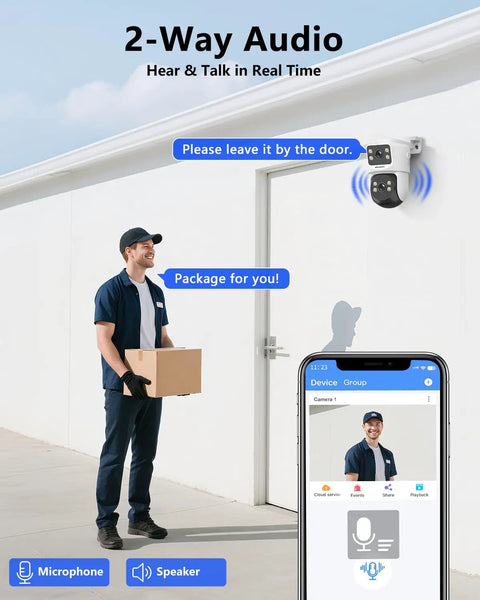 Delivery person using 4K 8MP POE Security Camera System With Auto Tracking And Two Way Audio Rock Solid Outdoor PTZ IP Cameras
