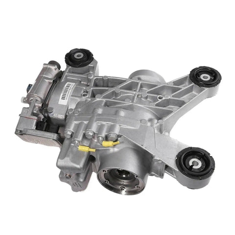 VW Rear Differential Carrier Assembly For Golf R Audi A3 Q2 Quattro 4 Motion 2017 2020 Direct OE Replacement Beefed Up Heavy Duty Forged Housing With Easy Bolt In Fit For 0CQ525010F 0BR525010Q 0BR525010G silver forged housing, rear view