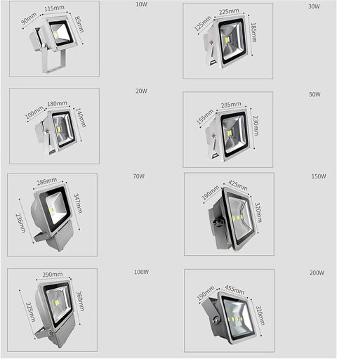 Different wattages and dimensions of JUDYSSY Spot Lighting Led Flood Light Outdoor, Waterproof Security Lights,Supe.