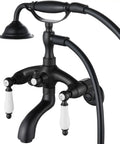 Clawfoot Tub Faucet Matte Black With Handheld Shower, Wall Mount Tub Filler, Two Handle Waterfall Style Spout, Victorian Vintage Look