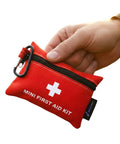 Red mini first aid kit pouch with white cross and carabiner clip