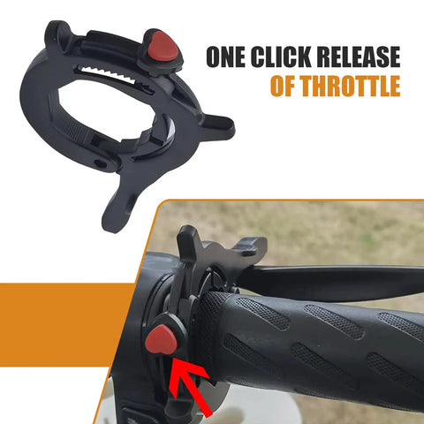 Smooth Operator Throttle Cruise Control Lock For Motorcycle Offering Ride Ease And Longhaul Comfort One Click Adjustment, black throttle lock with release button.