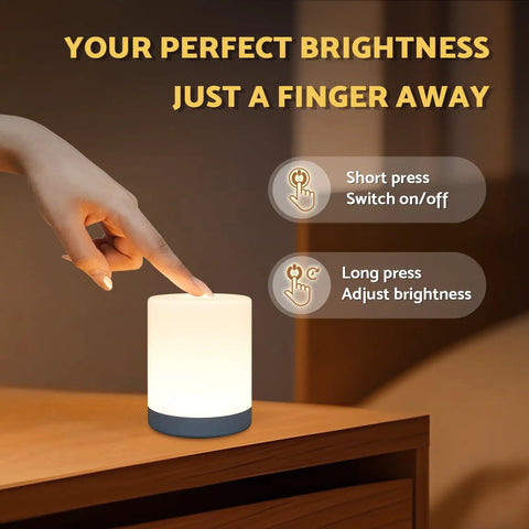 Person using Touch Night Light For Nursery And Bedroom Cordless Battery Powered Dimmable Lamp Portable Wireless Bedside Light Kid Friendly