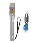 Fiber visual fault locator pen with FC/LC adapter kit; silver body, orange indicator, red light, SM 9/125μm