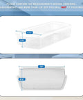 Upgraded Clear Door Shelf Bin For WPW10321304 Refrigerator Replacement Part shown with measurements in kitchen setting.